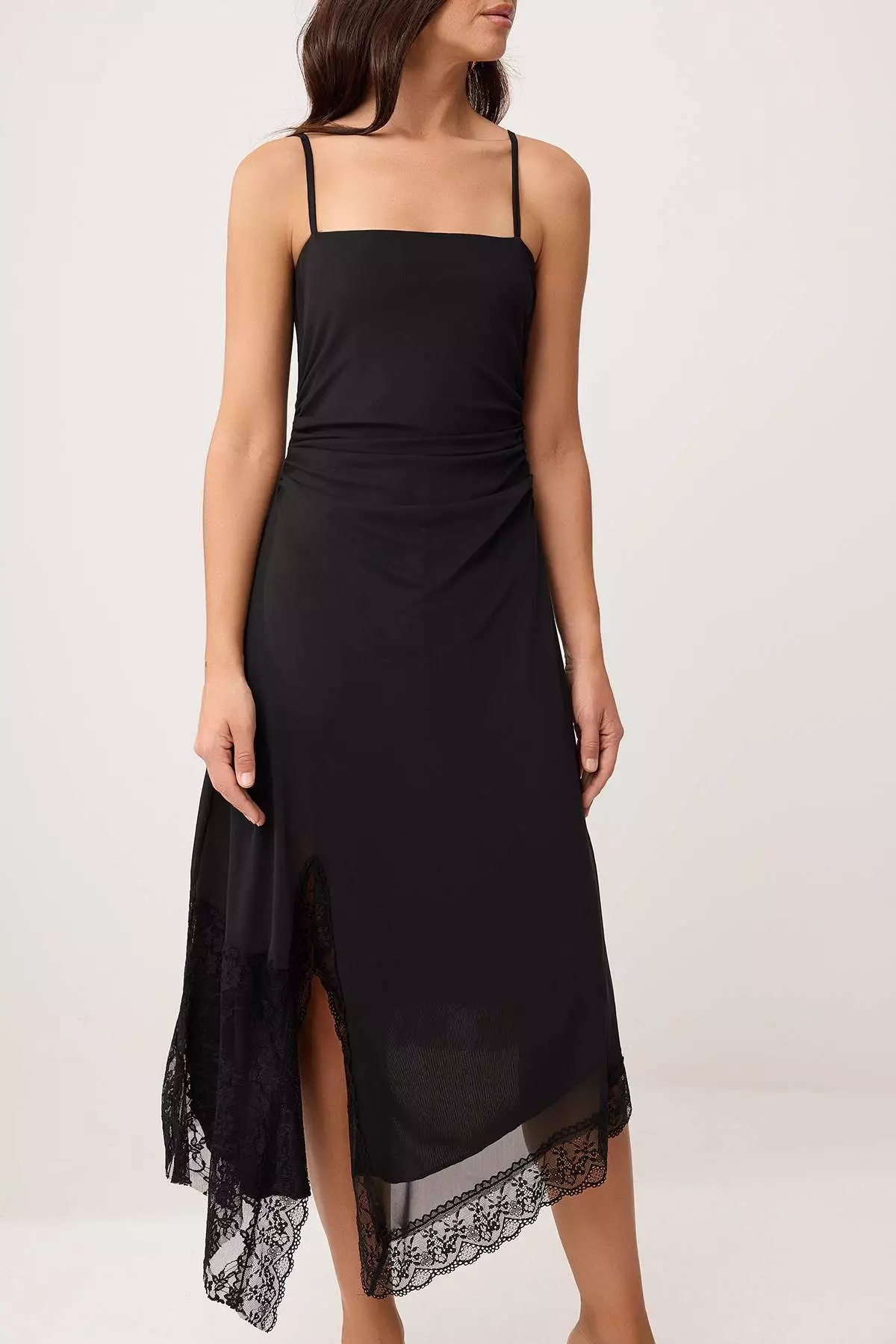 Black A-Line/A-Line Form Square Neck Thin Strap Sleeveless Tulle Knitted Dress Twoss26El474