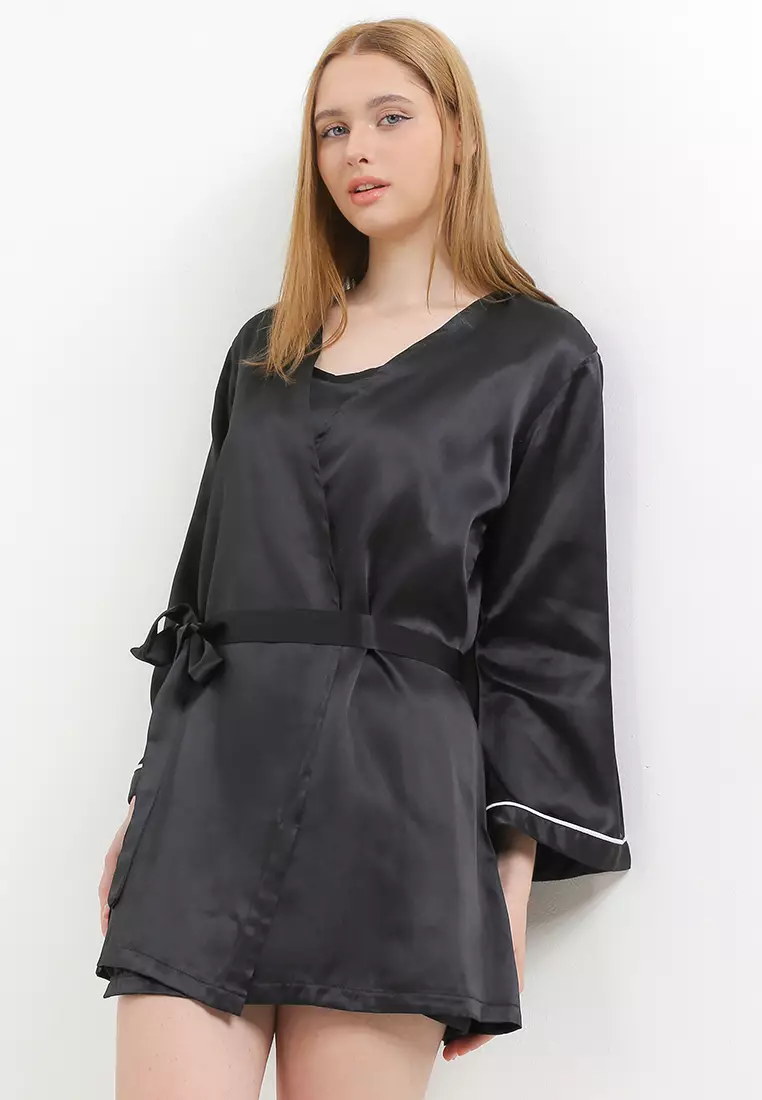 Piyama Pyjama Baju Tidur Satin Silk Couple Mens Kimono Sexy Seksi Dress Sleepwear