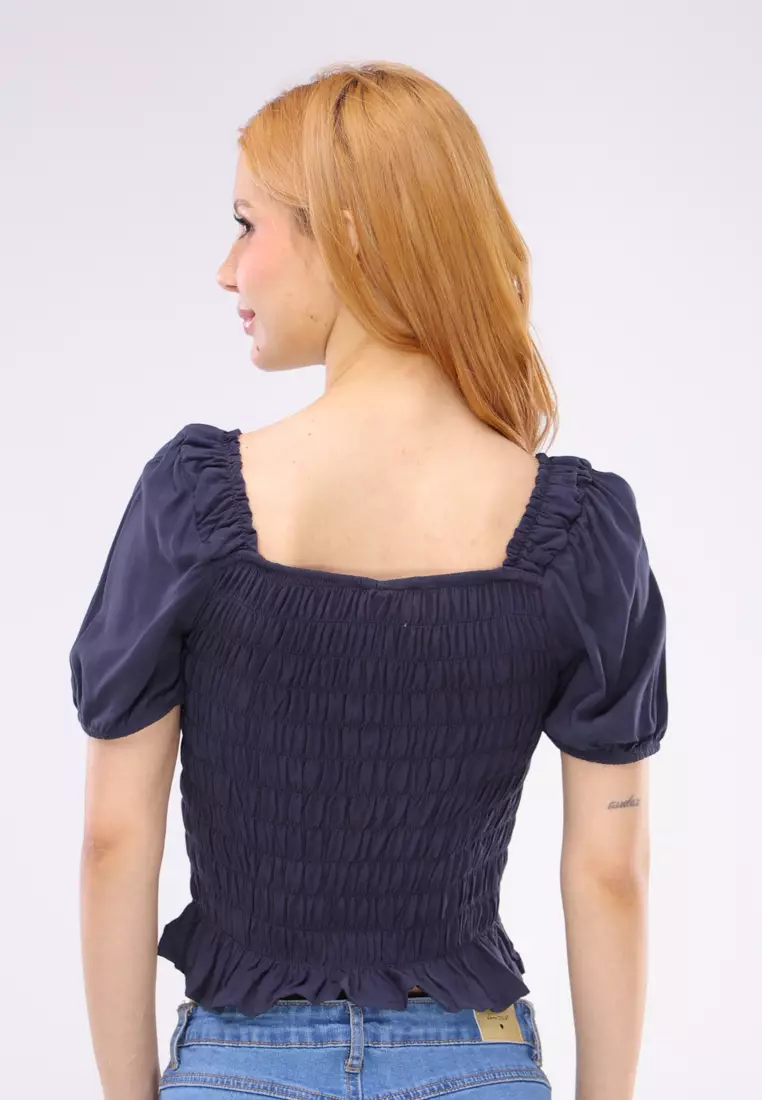 Woven Plain Rayon Short Sleeves Blouse