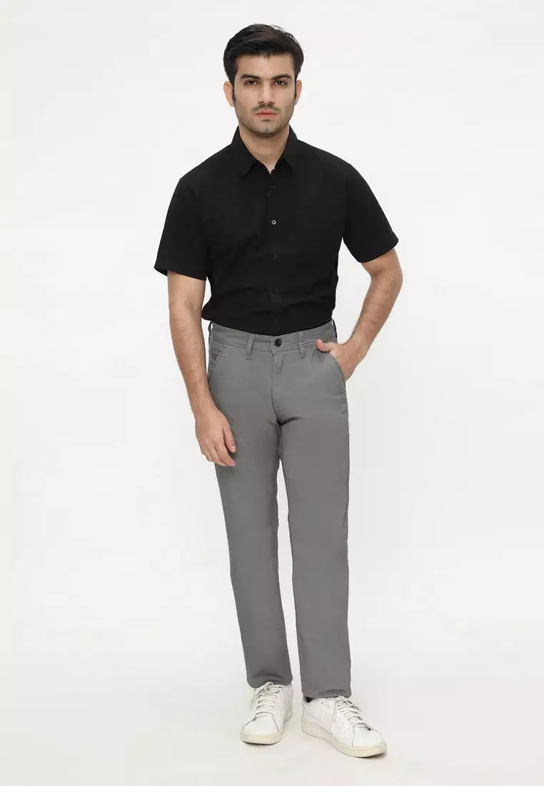 POLICE Celana Chino Panjang Sand Cotton Premium Stretch Regular Fit Pria