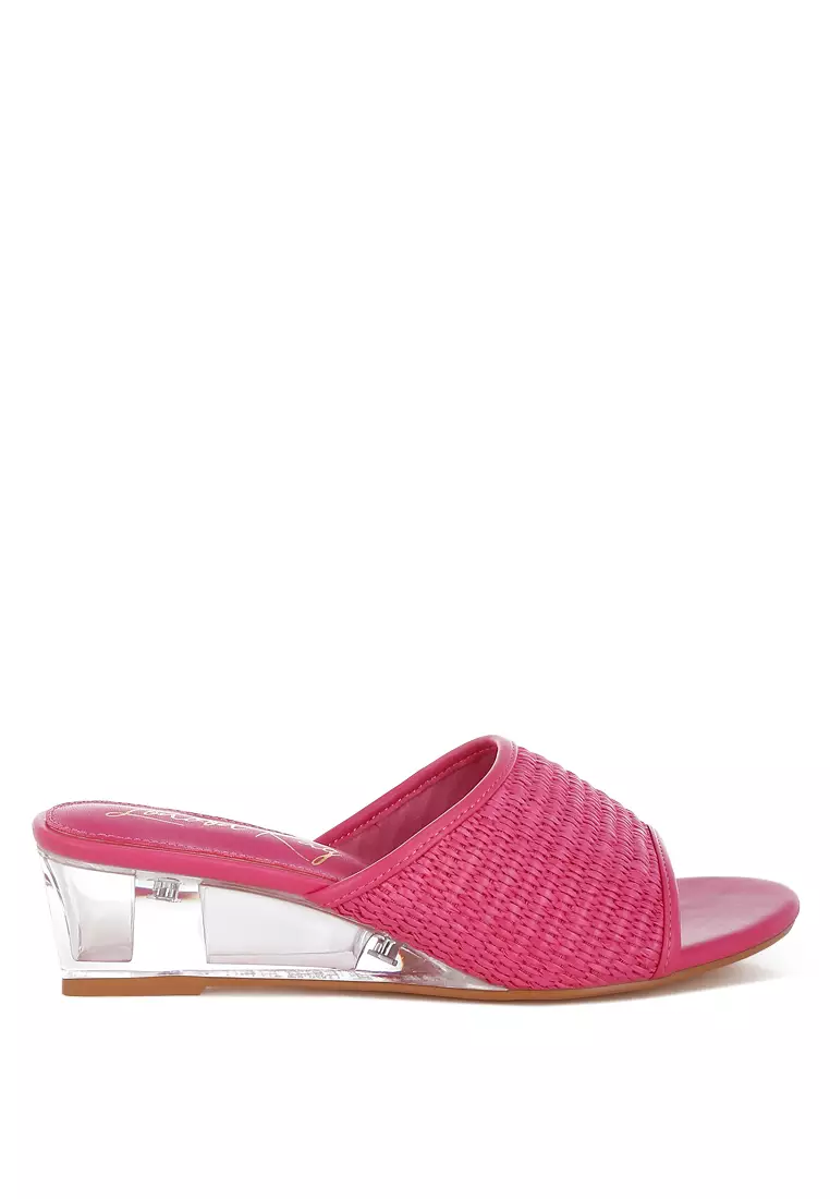 Discount on London Rag  shoes - SKU: Raffia Clear Heel Wedge Sandals In Pink