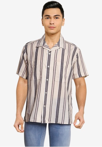 Short Sleeve Stripe Camp Collar Shirt