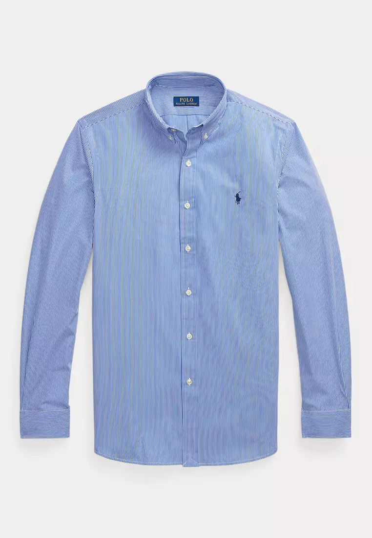 Slim Fit Striped Stretch Poplin Long Sleeve Shirt