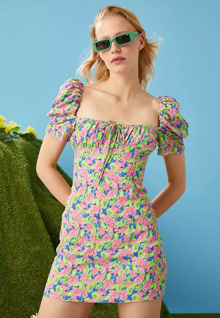 Tie Floral Mini Dress