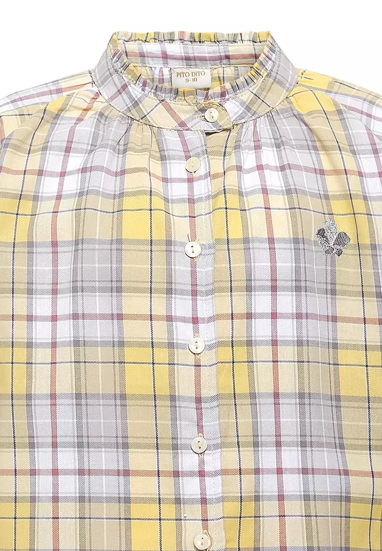 Pito Dito Girl Cevice Blouse Panjang Anak Kuning Abu Motif Kotak - Size 4