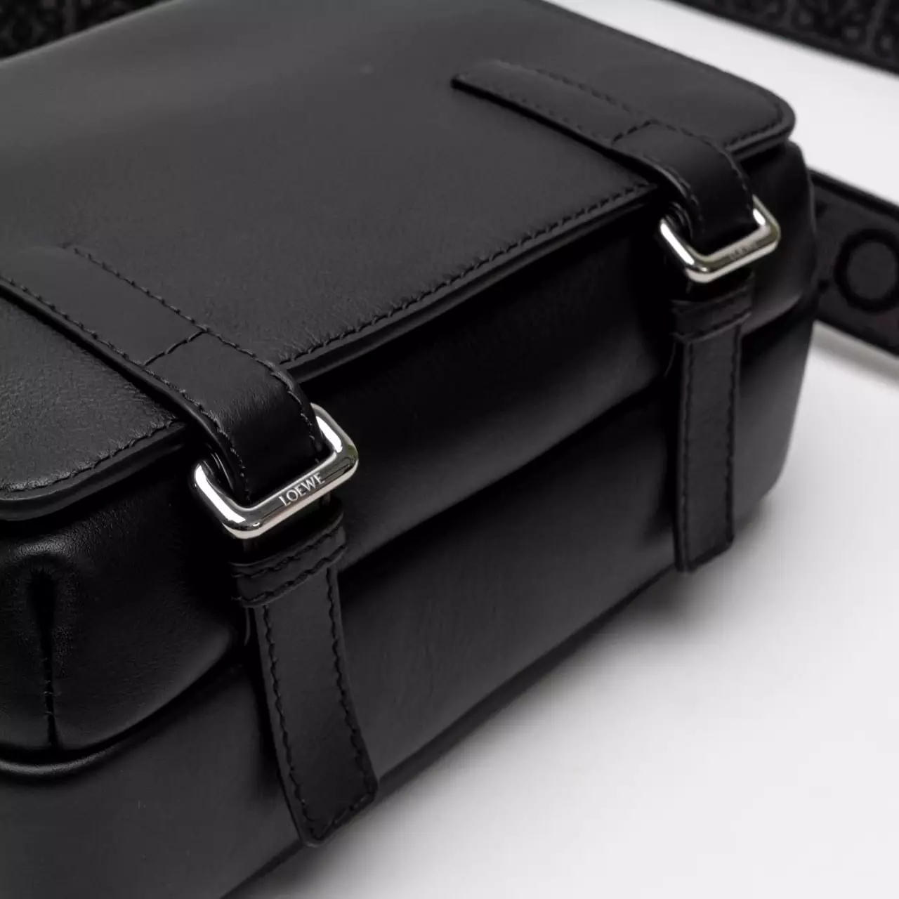 Military XS Messenger Bag Supple Smooth Calfskin Jacquard Black