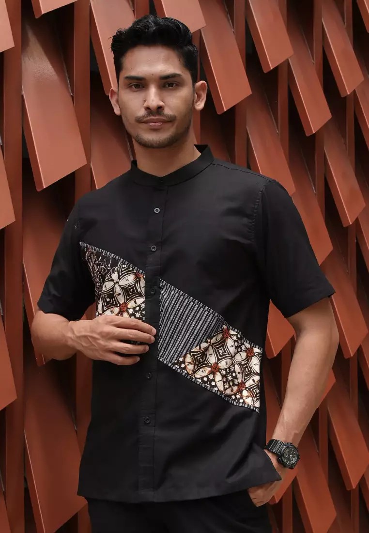 Hadinata Batik Koko Cap Pendek Farel Black Raya Series