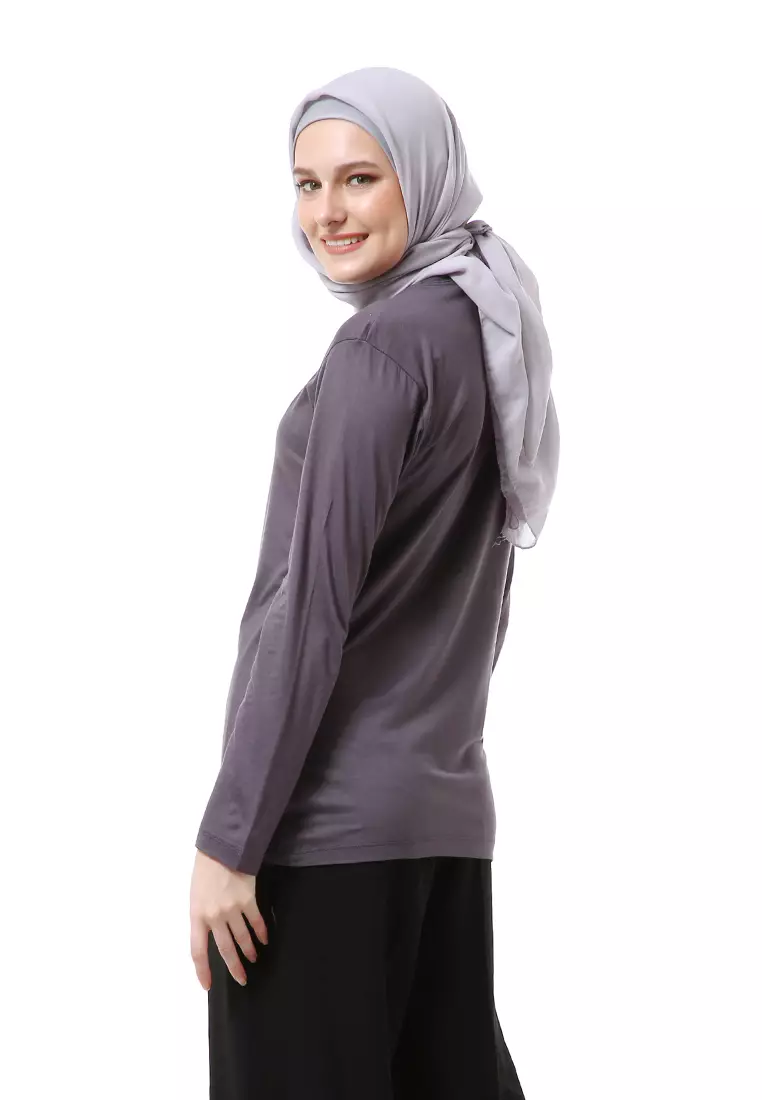 Zlora Manset Atasan Wanita Motif Polos Long Sleeve Reguler Fit - Dark Grey