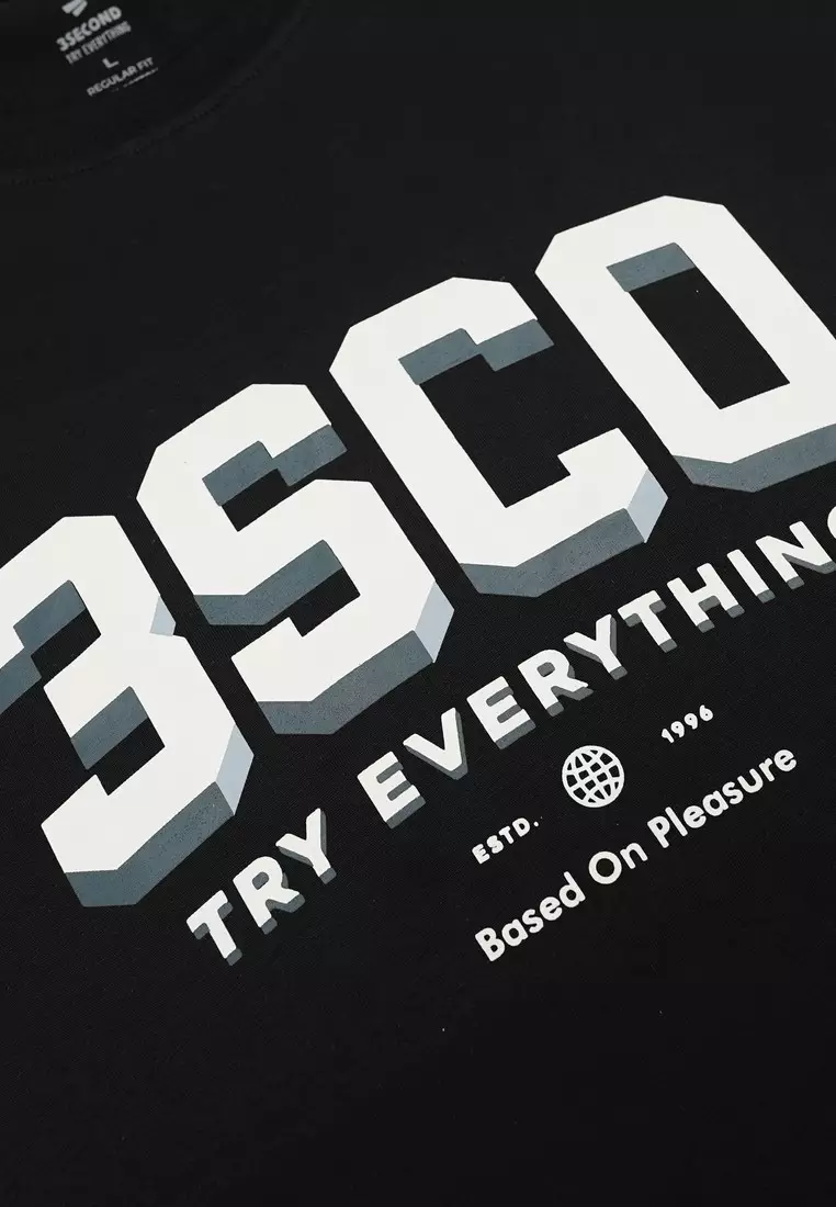 3Second Men's T-Shirt Short Sleeve Regular Fit Cotton Logo Script Pinno OL-C670125