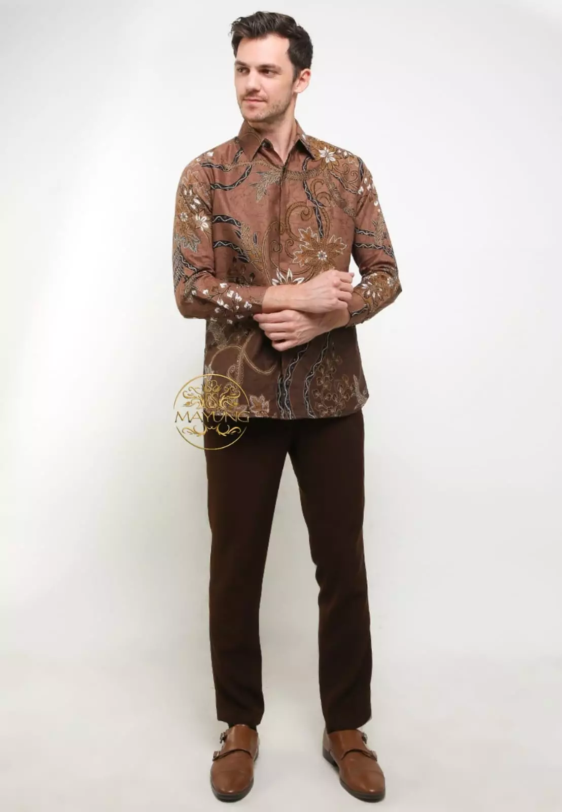 Widaninggara Coklat Kemeja Batik Pria Premium Slimfit Modern Lengan Panjang