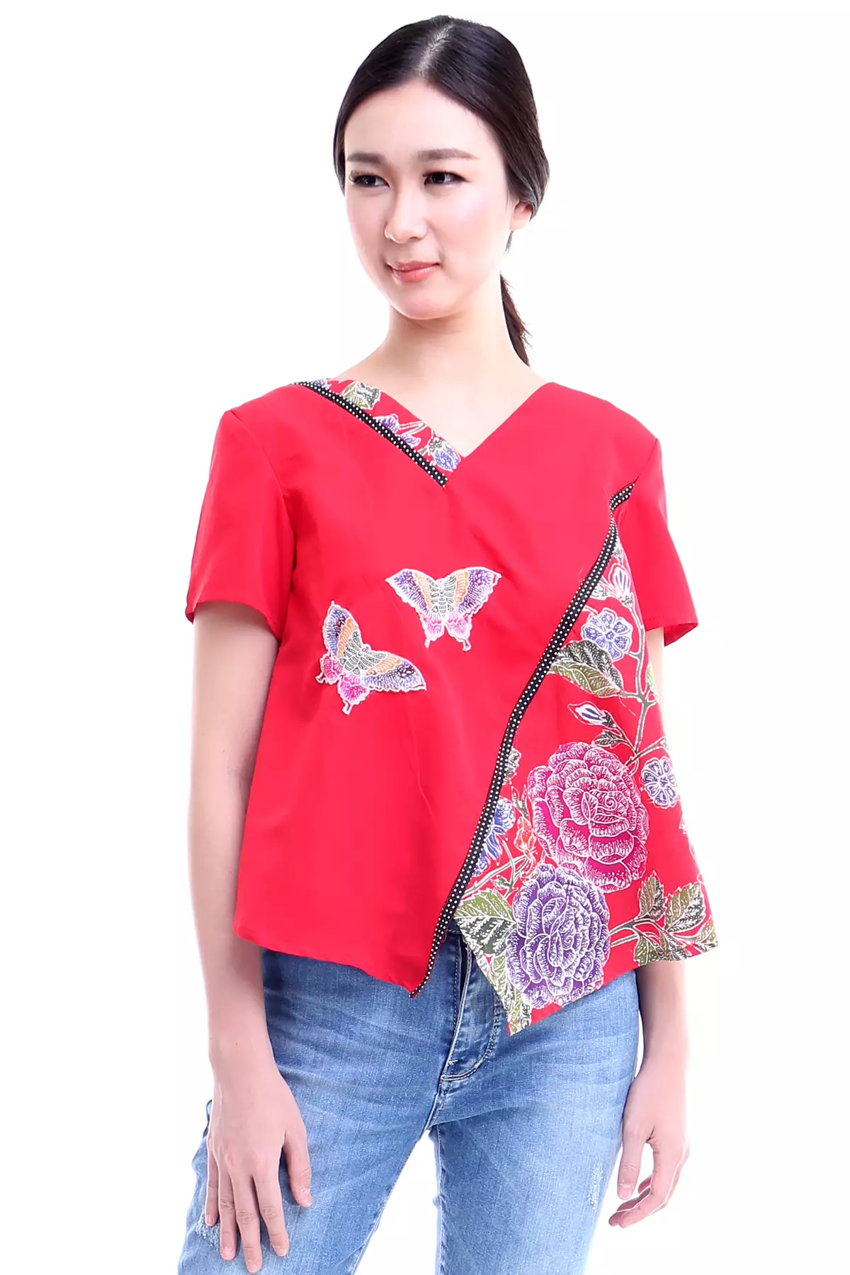 Lituhayu Papilon Mawar Merah Blus Batik