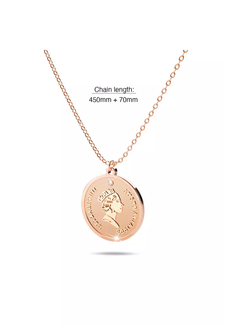 Queen E Medallion Necklace in Rose Gold Plated Titanium with Genuine 0.005ct Diamond