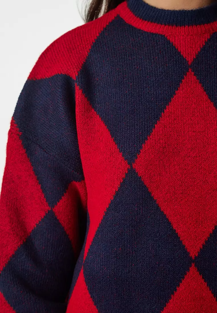 Diamond Pattern Oversized Knitwear Sweater