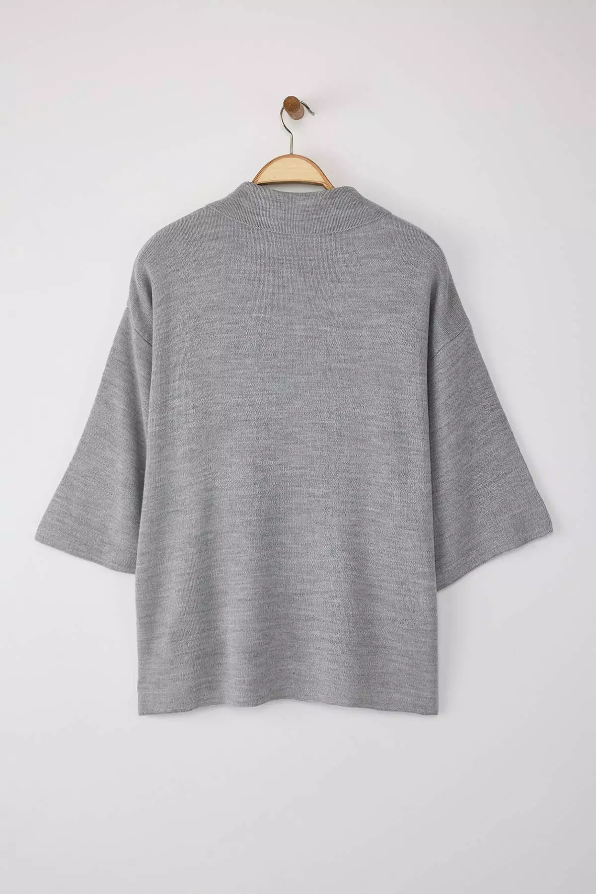 Gray Polo Collar Zipper Detailed Knitwear Sweater Tbbaw23An00056