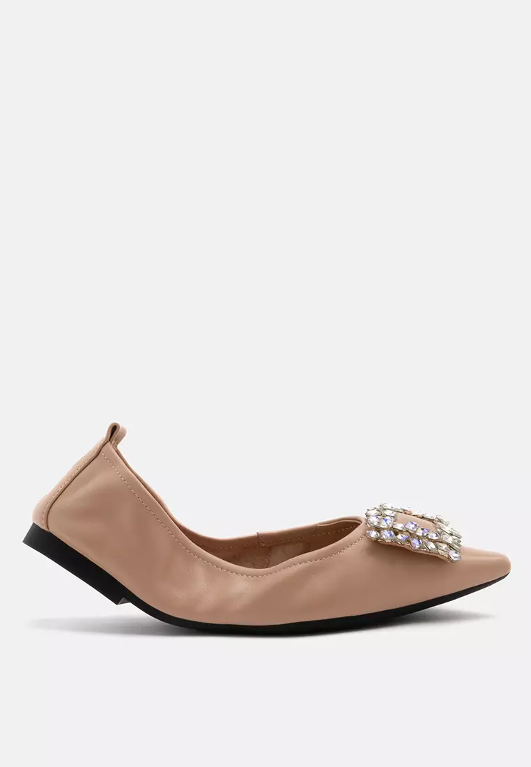 Discount on Pazzion  shoes - SKU: Odessa Embellished Buckle Foldable Flats Almond