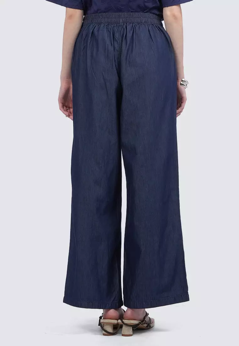 Wide Leg Chambray Pants DARK BLUE