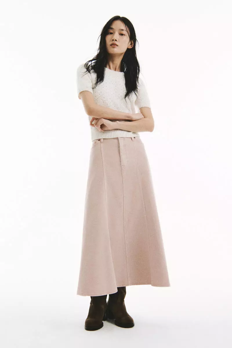 green emerald velvet dress Nava Cotton Twill Flared Skirt