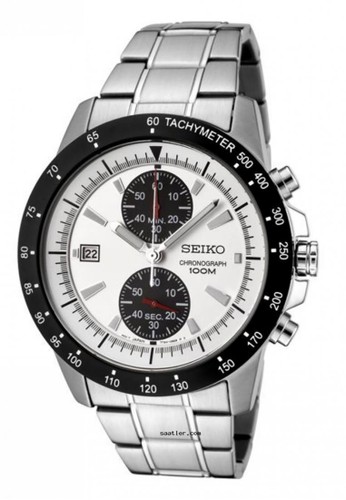 Seiko Chronograph Jam Tangan Pria - Silver Hitam- Stainless Steel - SNN187