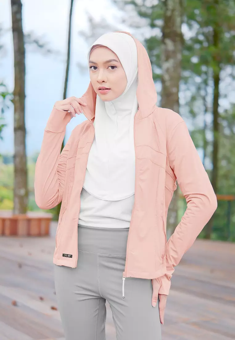 Zelena - Clemen Hoodie Fit | Jaket Olahraga Wanita Slim Fit Anti UV Gym Yoga Pilates - Shell Coral