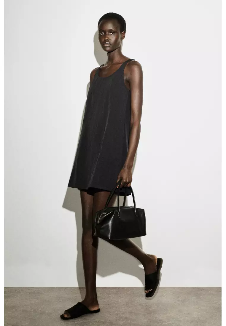 cos black mini dress COS Sleeveless Pleated Mini Dress, Black, 8