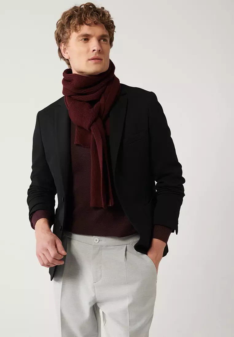 Men's Black Mono Collar Double Slit Unlined Knitted Jacket B004001