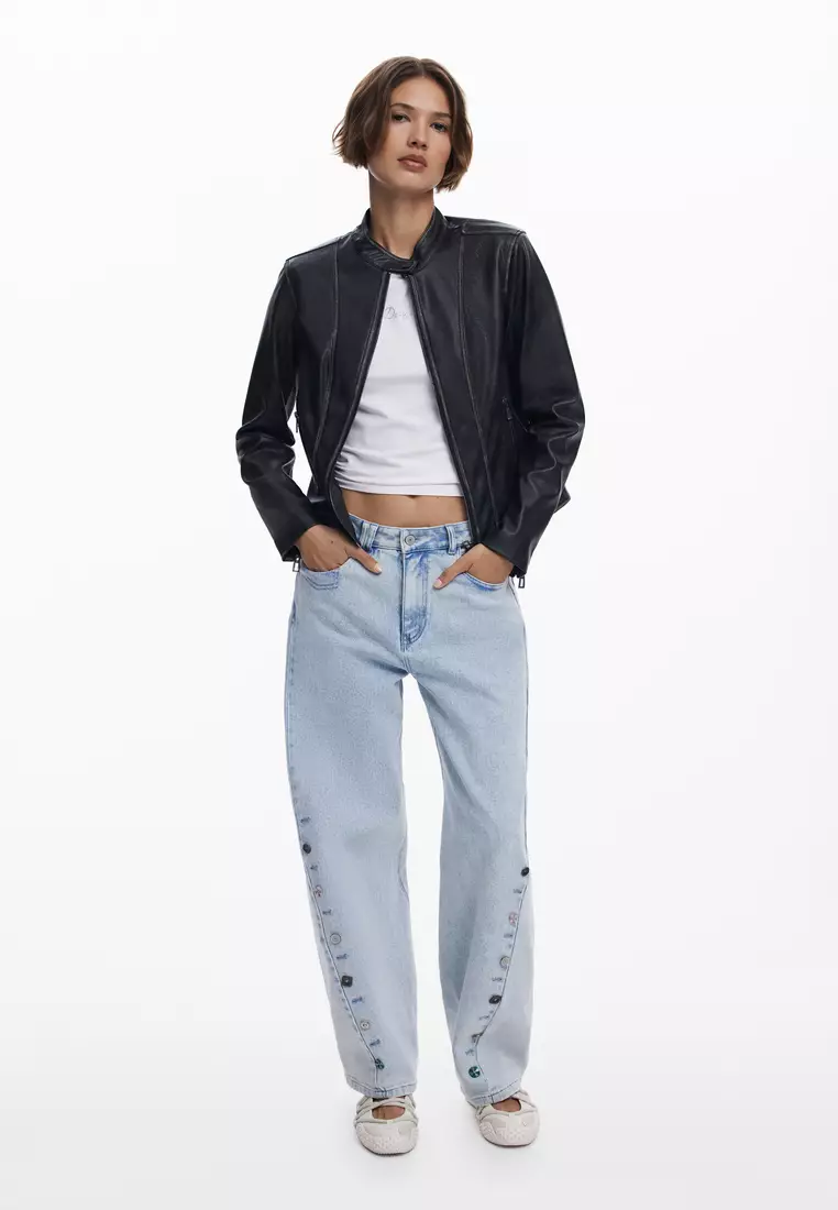 Jacket with worn leather effect
