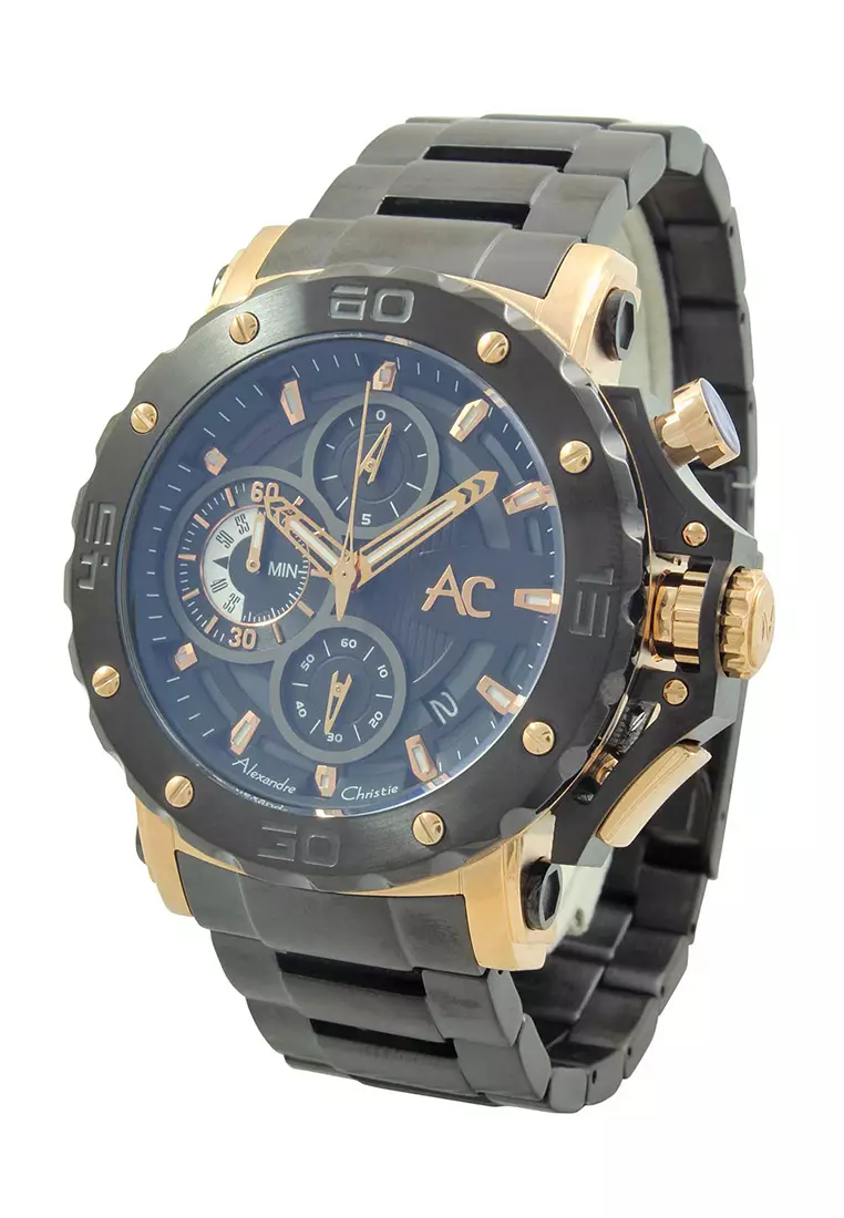Alexandre Christie Jam Tangan Pria - Black Rosegold - Stainless Steel - 9205 MCBBRBA