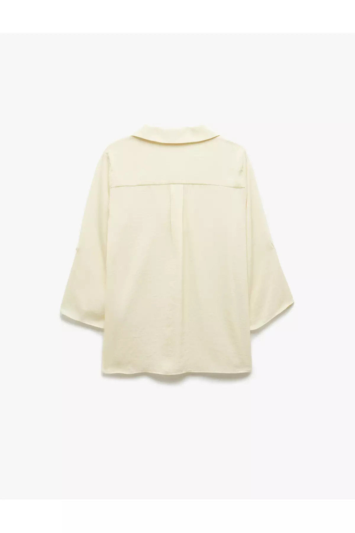 Aerobin Fabric Fleece Collar 3/4 Sleeve Satin Blouse