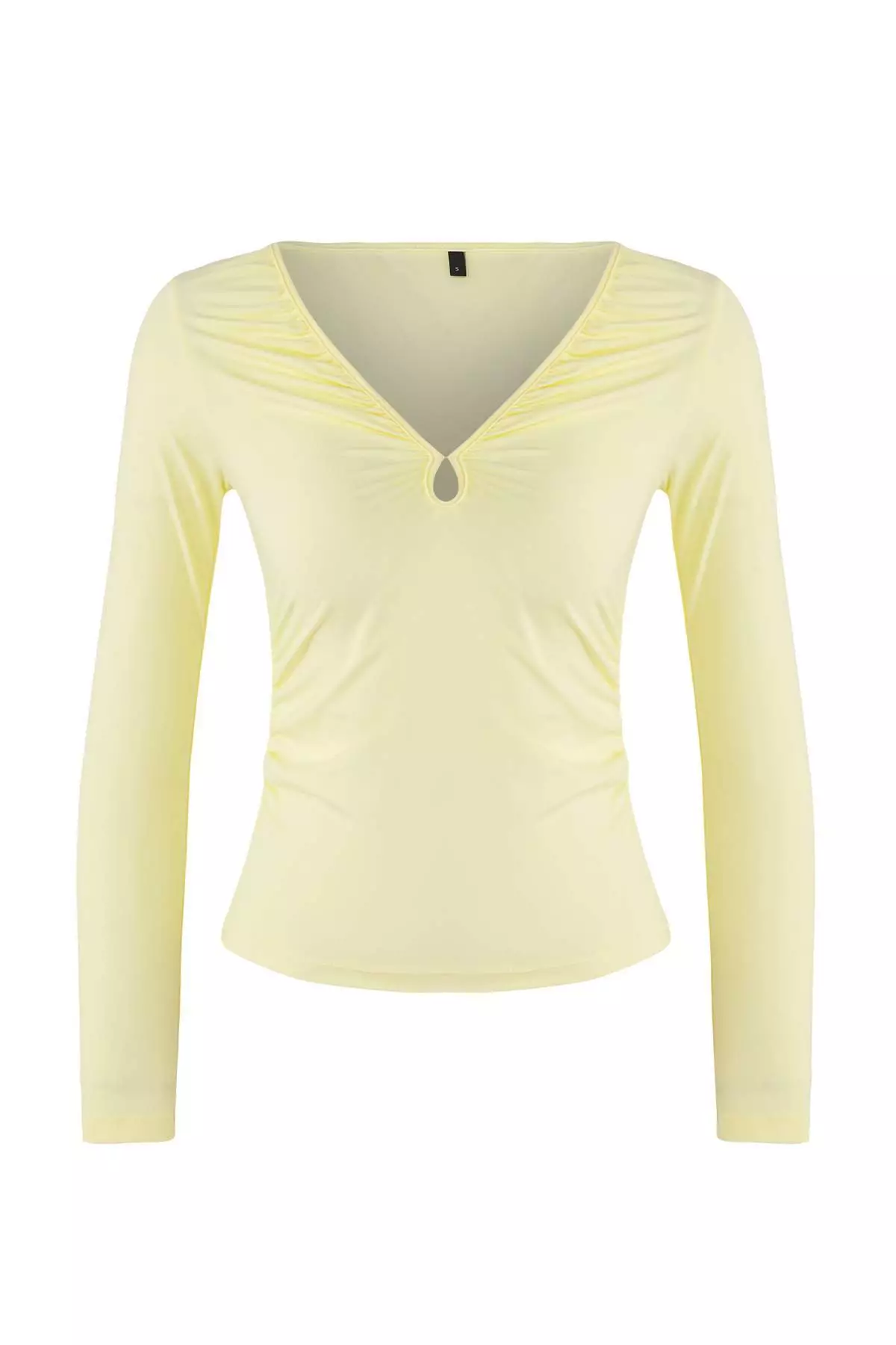 Teen Light Yellow Fitted/Body-Smoothing V-Neck Knitted Blouse