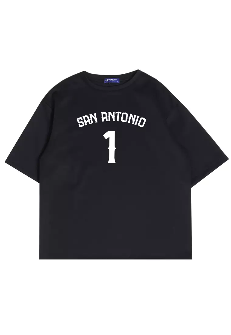 MTQ10 kaos baju basket basketball t shirt oversize bahan tebal scuba san antonio 1 hitam
