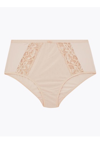 MARKS & SPENCER beige M&S Wild Blooms Lace High Waisted Full Briefs 91B8DUS3C85B93GS_1