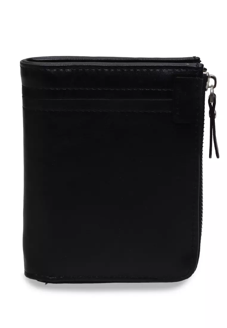 Resyan Dompet Kasual Pria Zipper Design Short Wallet Many Slot Material Leather ORIGINAL - Black
