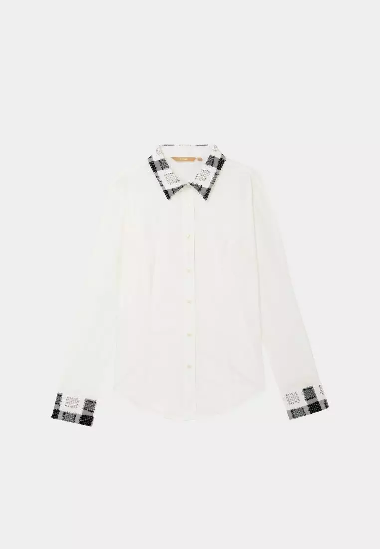 Check Collar White Skinny Shirt