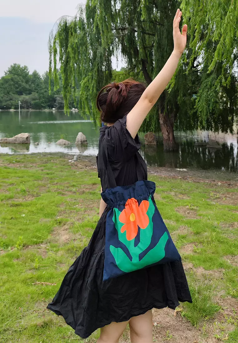 Women's navy blue drawstring rose bag CA24061703