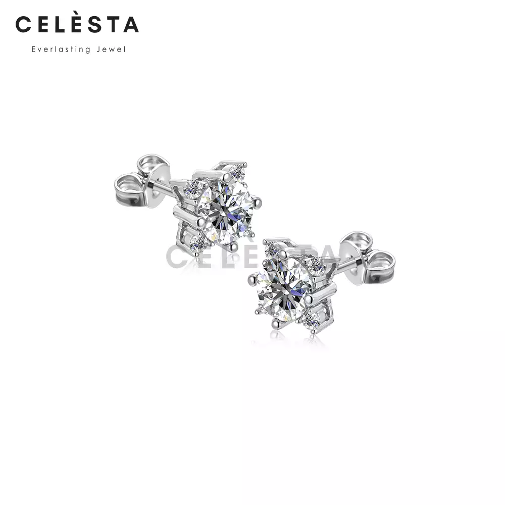 Berlian Moissanite Chimere Earring [GRA CERTIFICATE MOISSANITE DIAMOND] - Anting 0.5ct Moissanite Diamond with 925 Silver Celesta Moissanite
