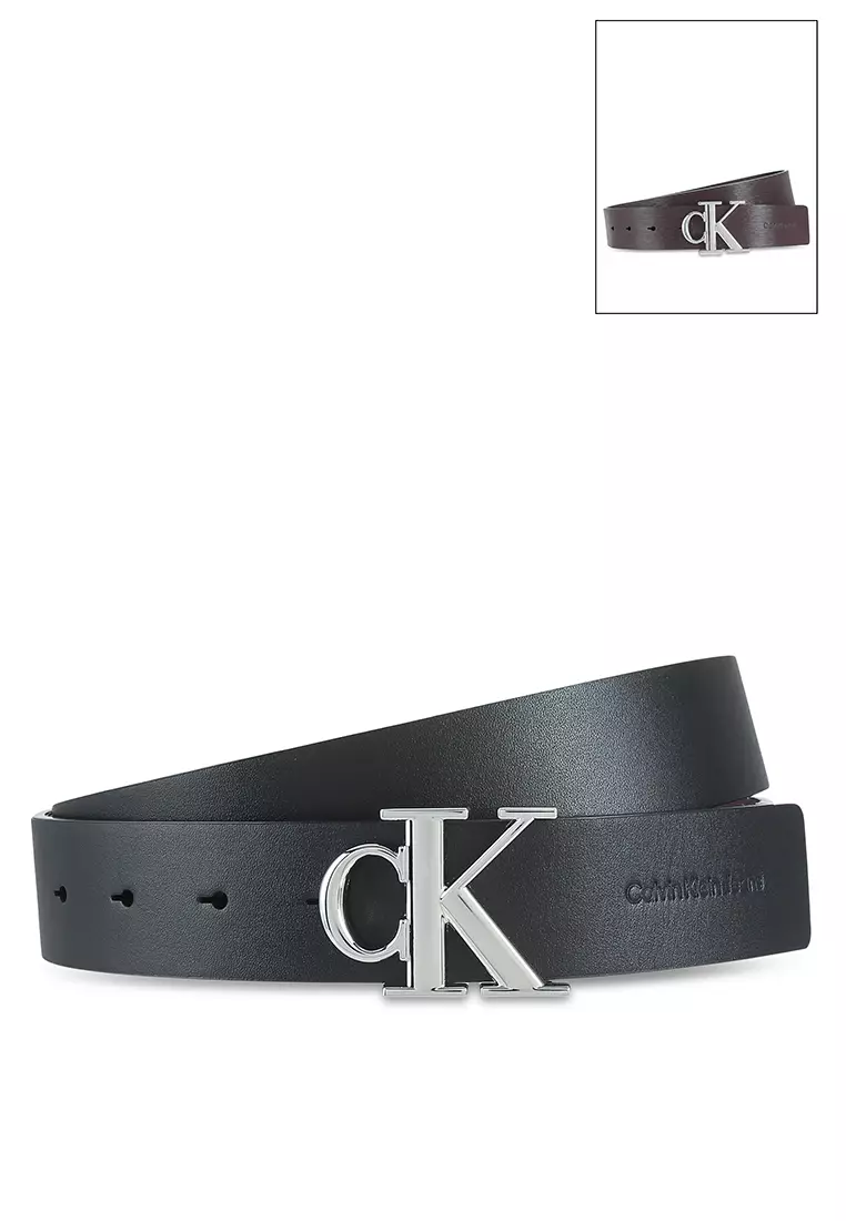 Calvin Klein Women's Retro Monogram Logo Plaque Reversible Belt