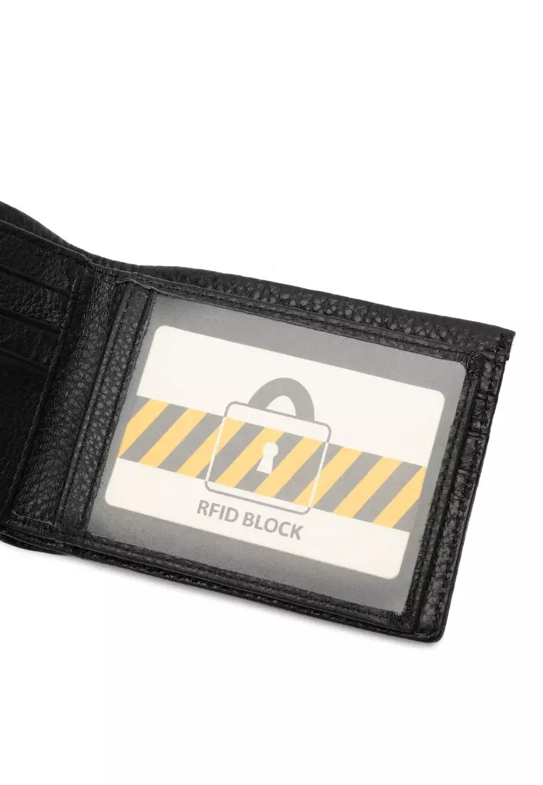 Men's RFID Bi Fold Genuine Leather Center Flap Short Wallet