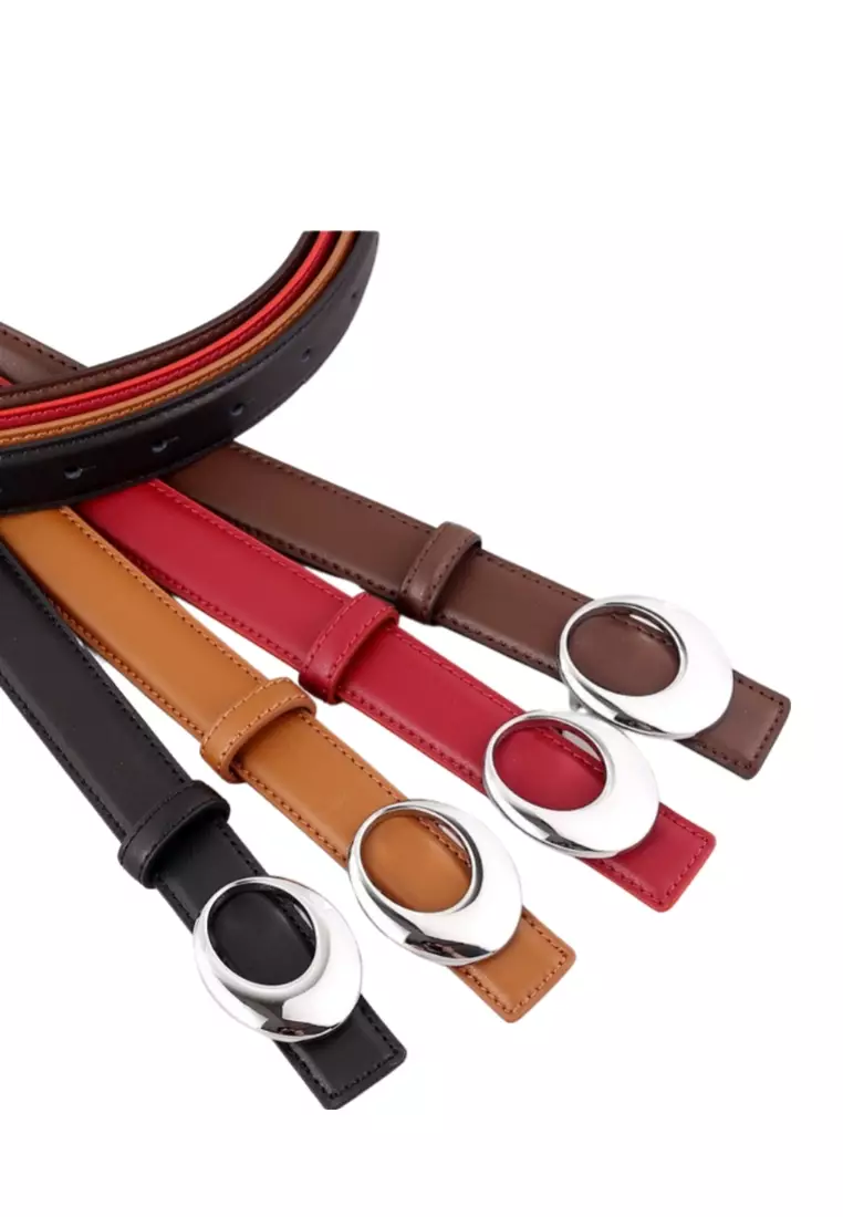 Genuine leather belt for women with vintage gold arc buckle decoration