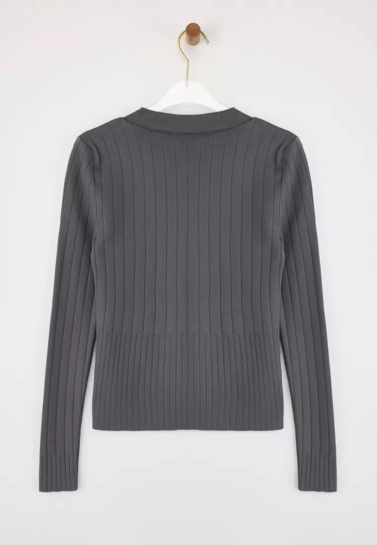 Anthracite Basic Crew Neck Knitwear Sweater