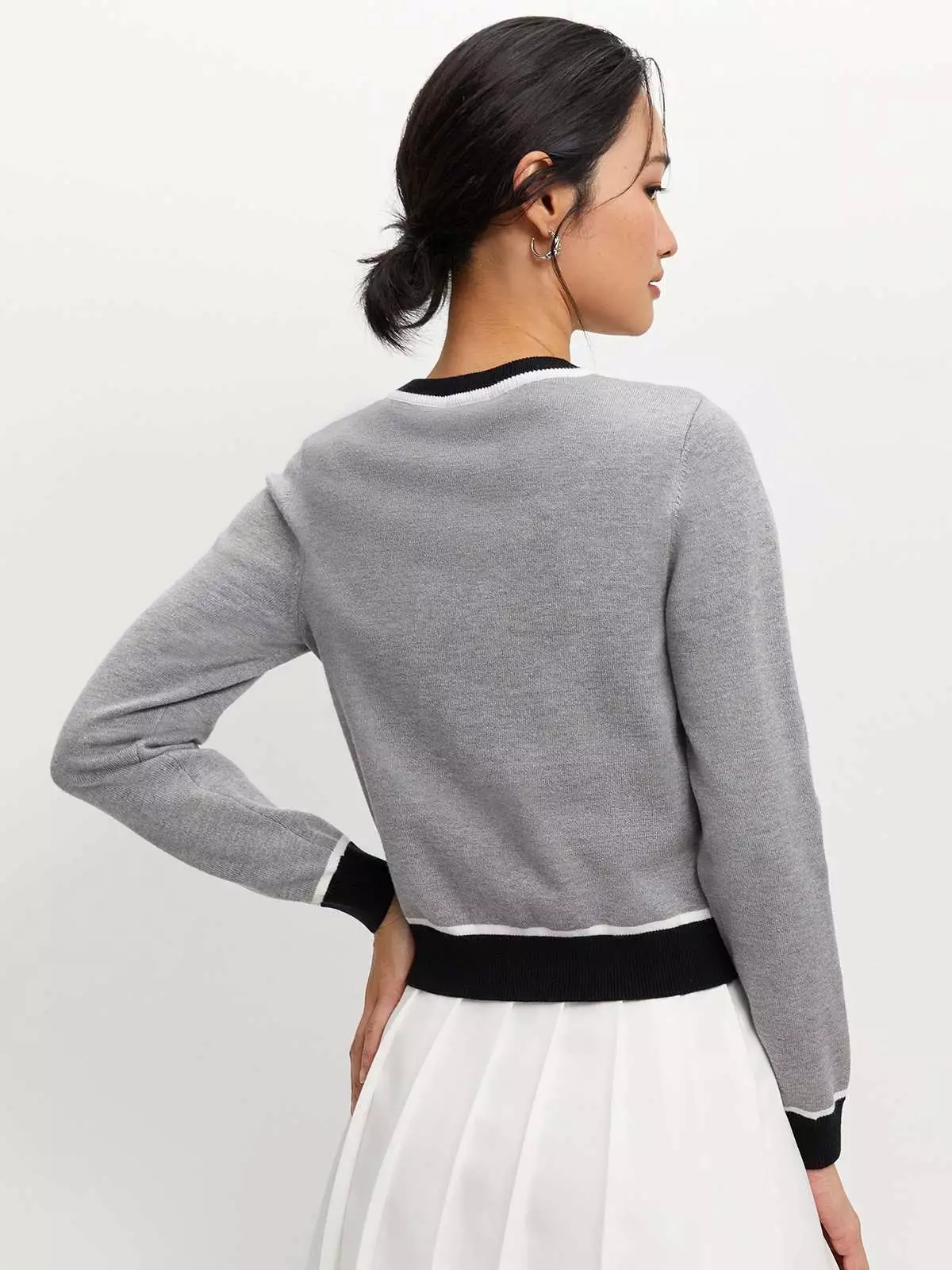 Contrast Trim Cardigan - Grey