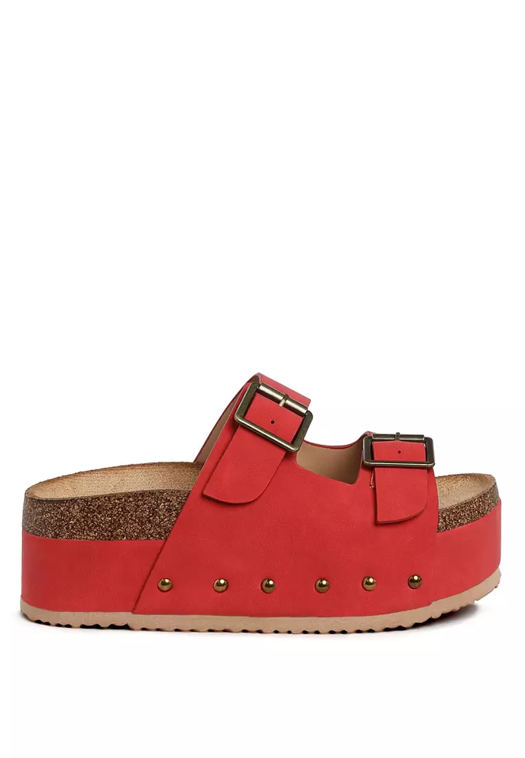 London Rag Studded Faux Leather Slip Ons In Red
