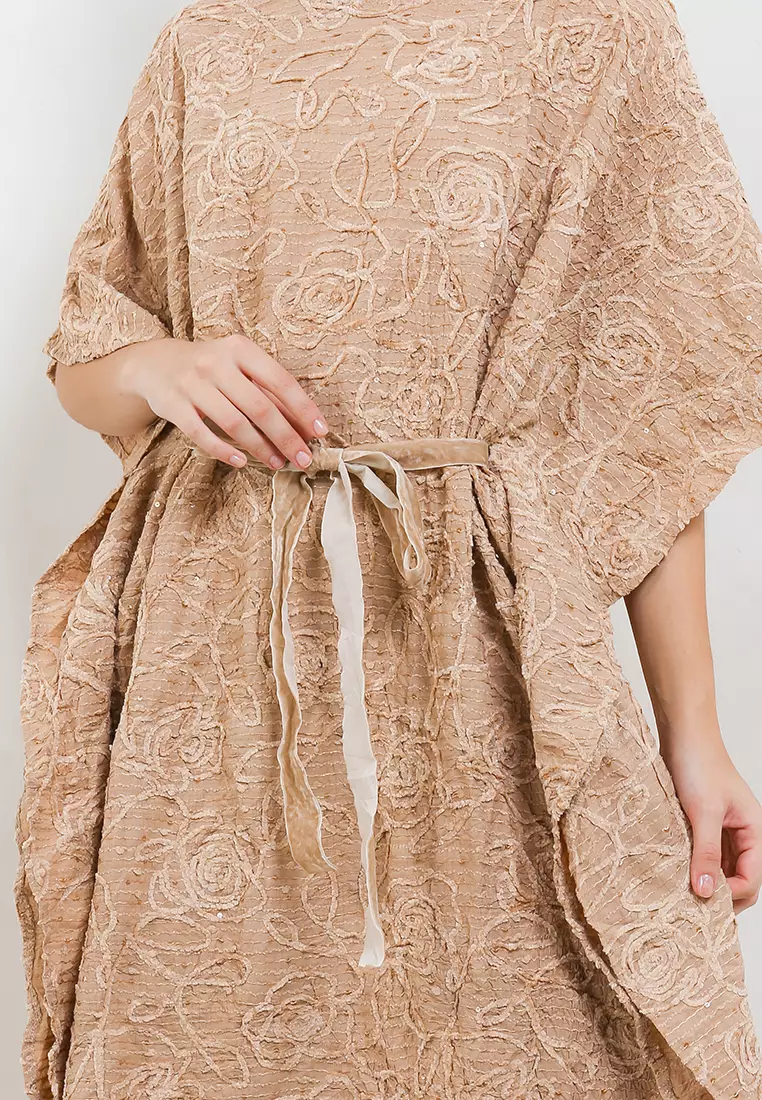 Sequined Rossette Kaftan With Velvet Belt