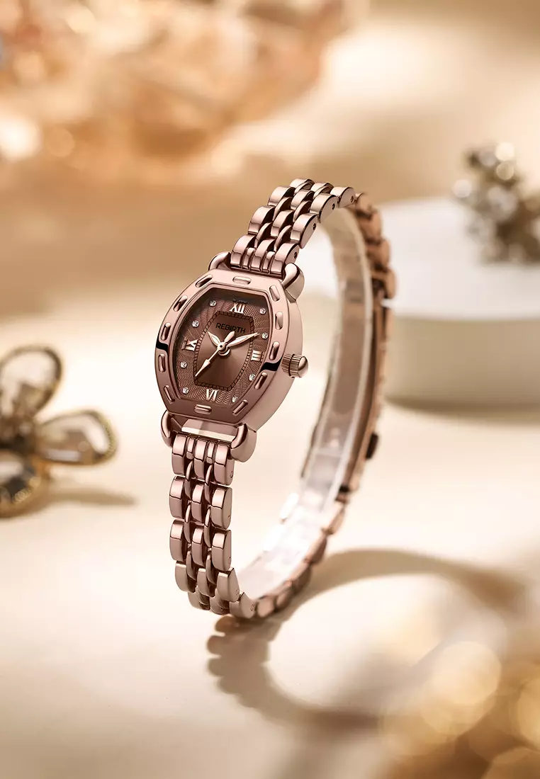 Jam Tangan Wanita Korea Original Tonneau Dial Berlian Anti Air Jam Tangan Cewek rose brown