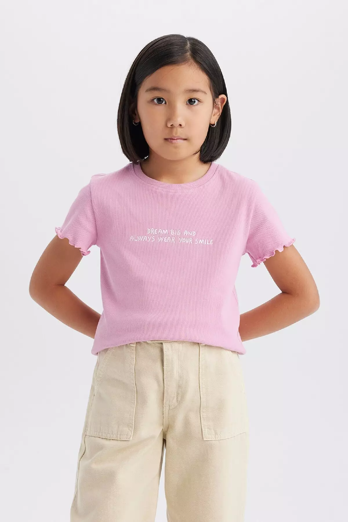 Girls' Short Sleeve T-Shirt - Crew Neck, Slim Fit, Printed Camisole B6689A825Sm