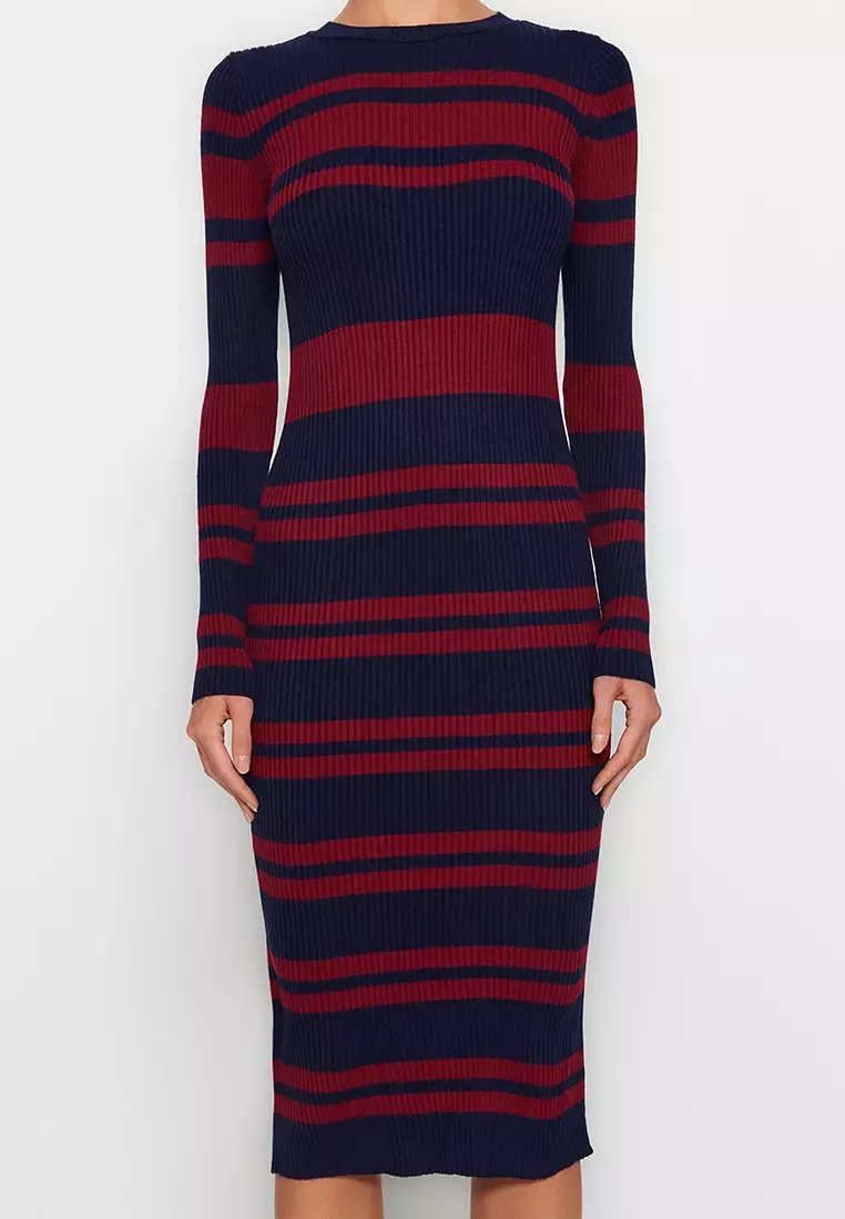 Midi Knitwear Crew Neck Striped Dress
