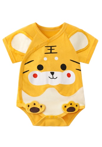 Kiddies Crew black and orange and yellow and multi and gold Tiger Animal Pop Up Boys Girls Baby Kids Short Sleeve Triangle Comfy Romper Onesie Overalls Bodysuit PJ One Piece Pajamas Pyjamas 65947KADCC9D45GS_1