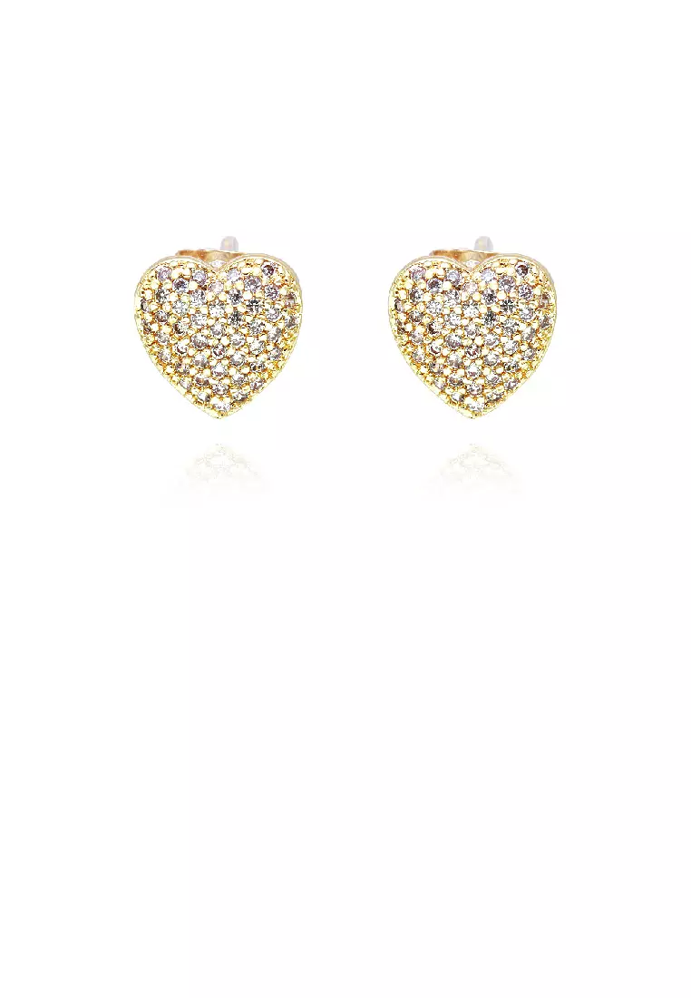 Buy Glamorousky Fashion Brilliant Plated Gold Heart Stud Earrings