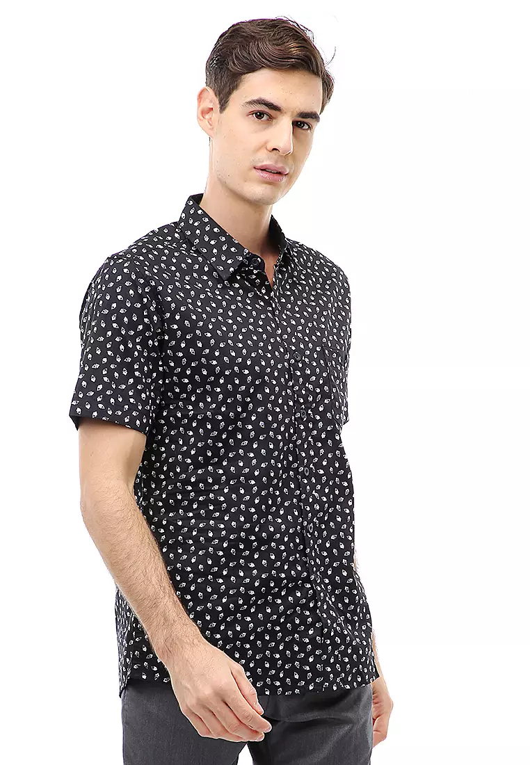 Dwan Atasan Kasual Kemeja Slim Fit Pria Lengan Pendek Simple Material Cotton ORIGINAL - Black