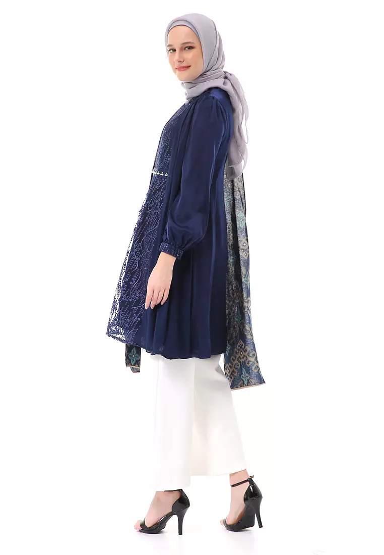 Anevay Long Slevee Baju Batik Atasan Wanita Premium Quality - Navy