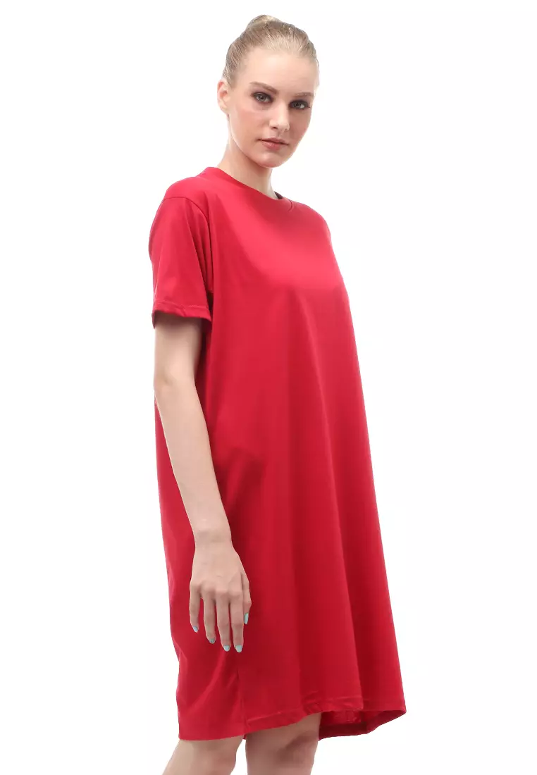 Finch Midi Dress Wanita Short Sleeves Motif Polos - Maroon